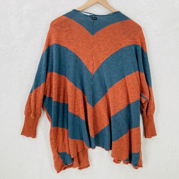 RVCA Open Cardigan Womens Large Orange Blue Intentionally Distressed Boho - Picture 10 of 13